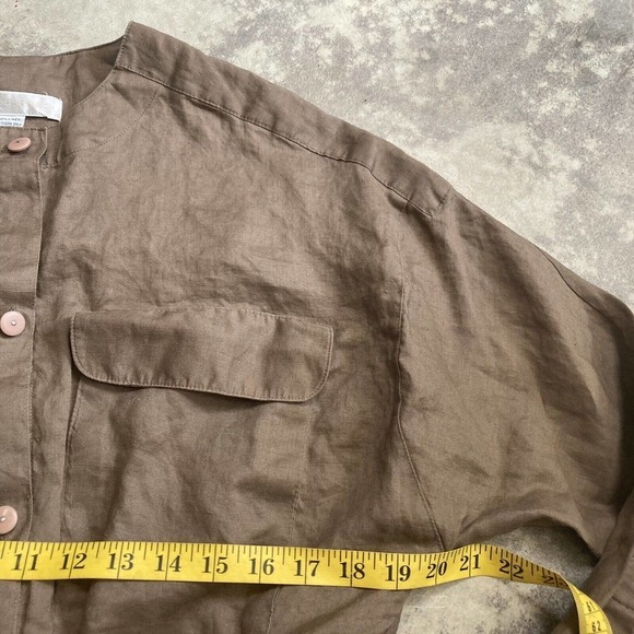 Brett Harrison Blouse Womens Small Linen Brown 3/4 Sleeve Button Front Safari - Picture 3 of 8